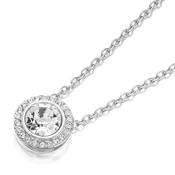 Swarovski Jewelry - Halo Pendant Necklace Made w/ Swarovski Elements Crystals Sterling Silver Ovrly